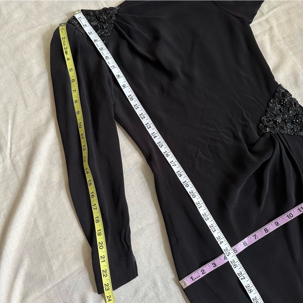 VTG 80s 90s Black Cocktail Dress Beaded Draped Harry Acton For After Five Sz 6 - Picture 10 of 16